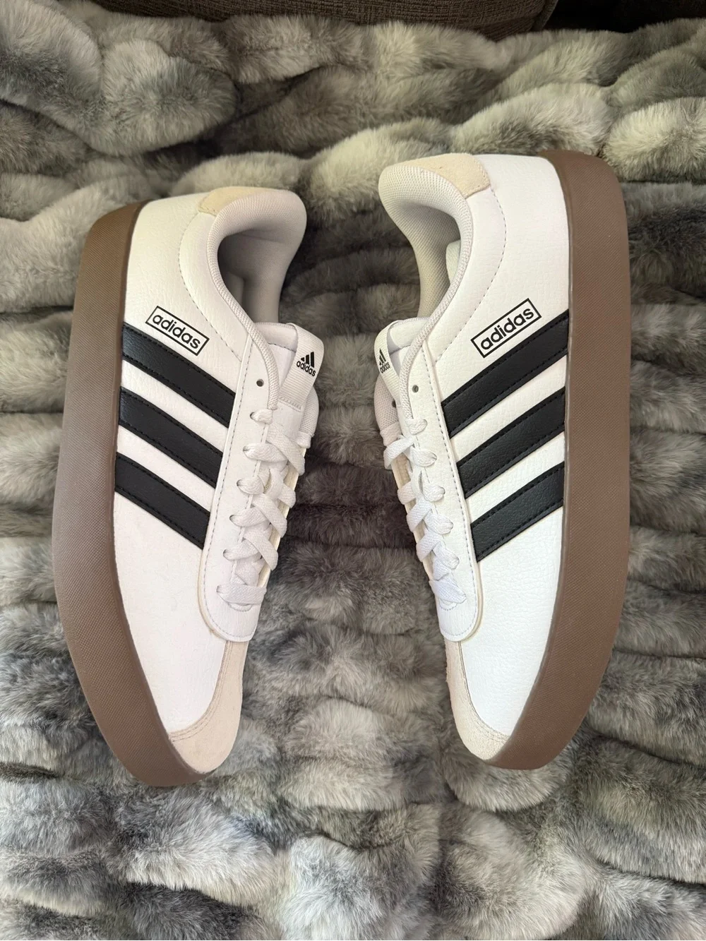 adidas VL Court 3.0 White Sneakers with Black Stripes + Vulcanized Brown Sole